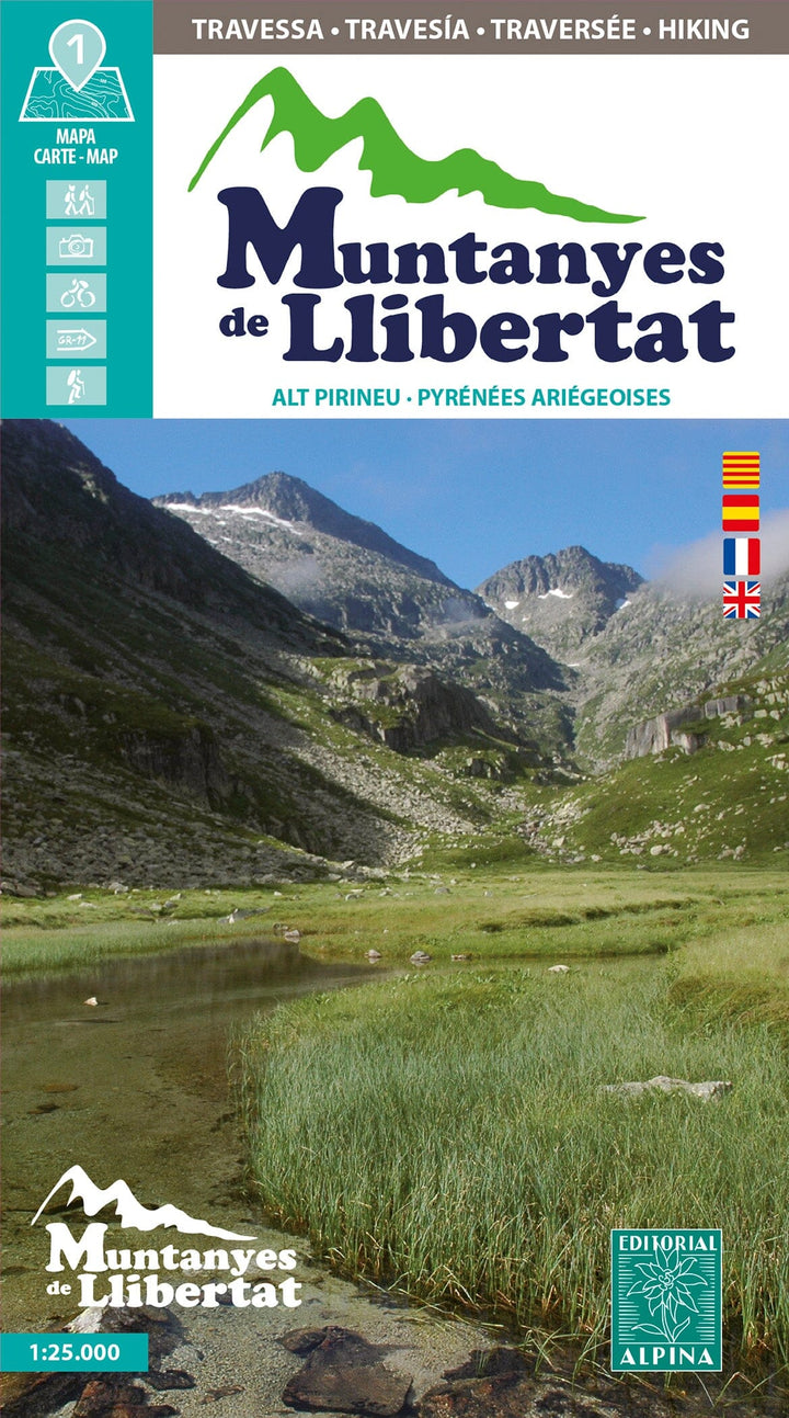 Carte de randonnée - Muntanyes de Llibertat guide + carte Alt Pirineu (Pyrénées, Ariège) | Alpina carte pliée Editorial Alpina 