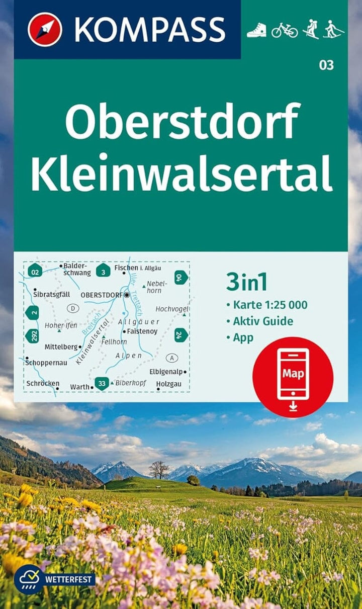 Carte de randonnée n° 003 - Oberstdorf, Kleinwalsertal (Allemagne) | Kompass carte pliée Kompass 