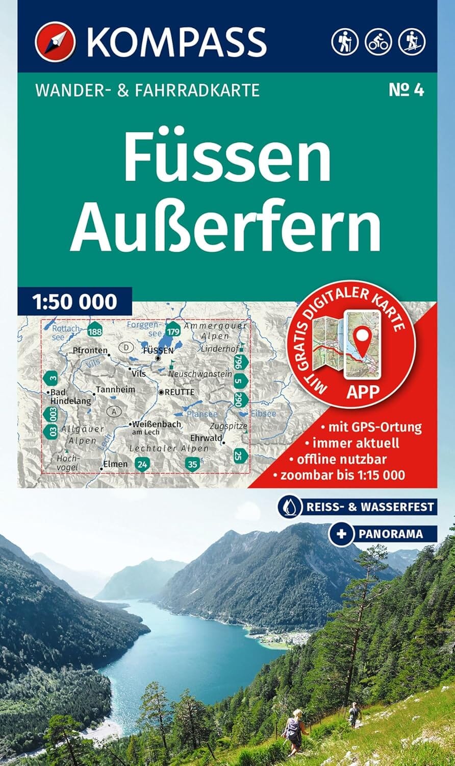 Carte de randonnée n° 004 - Füssen, Außerfern (Allemagne, Autriche) | Kompass carte pliée Kompass 