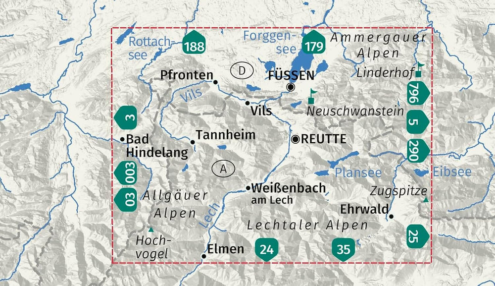 Carte de randonnée n° 004 - Füssen, Außerfern (Allemagne, Autriche) | Kompass carte pliée Kompass 