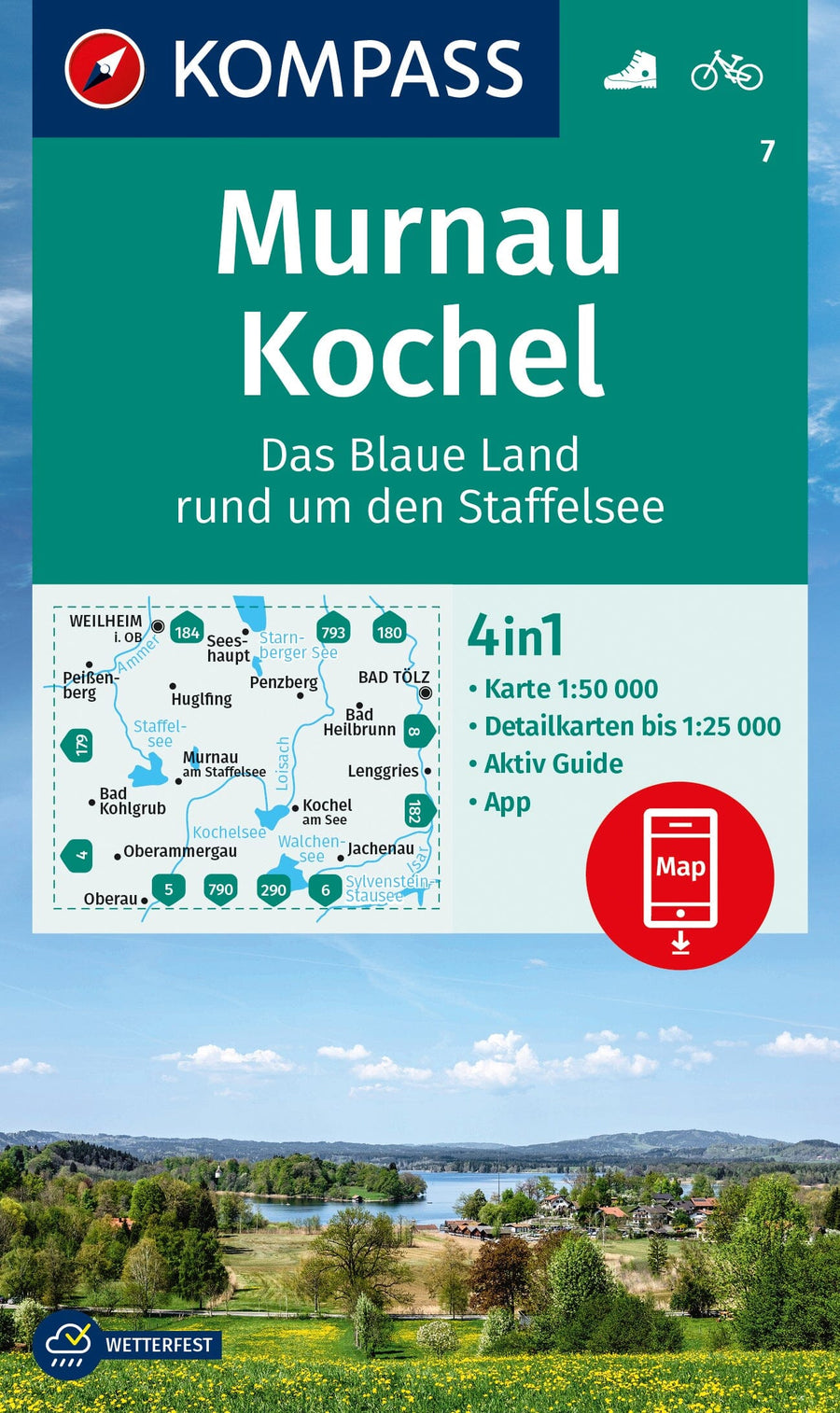 Carte de randonnée n° 007 - Murnau, Kochel - Das blaue Land rund um den Staffelsee (Allemagne) | Kompass carte pliée Kompass 