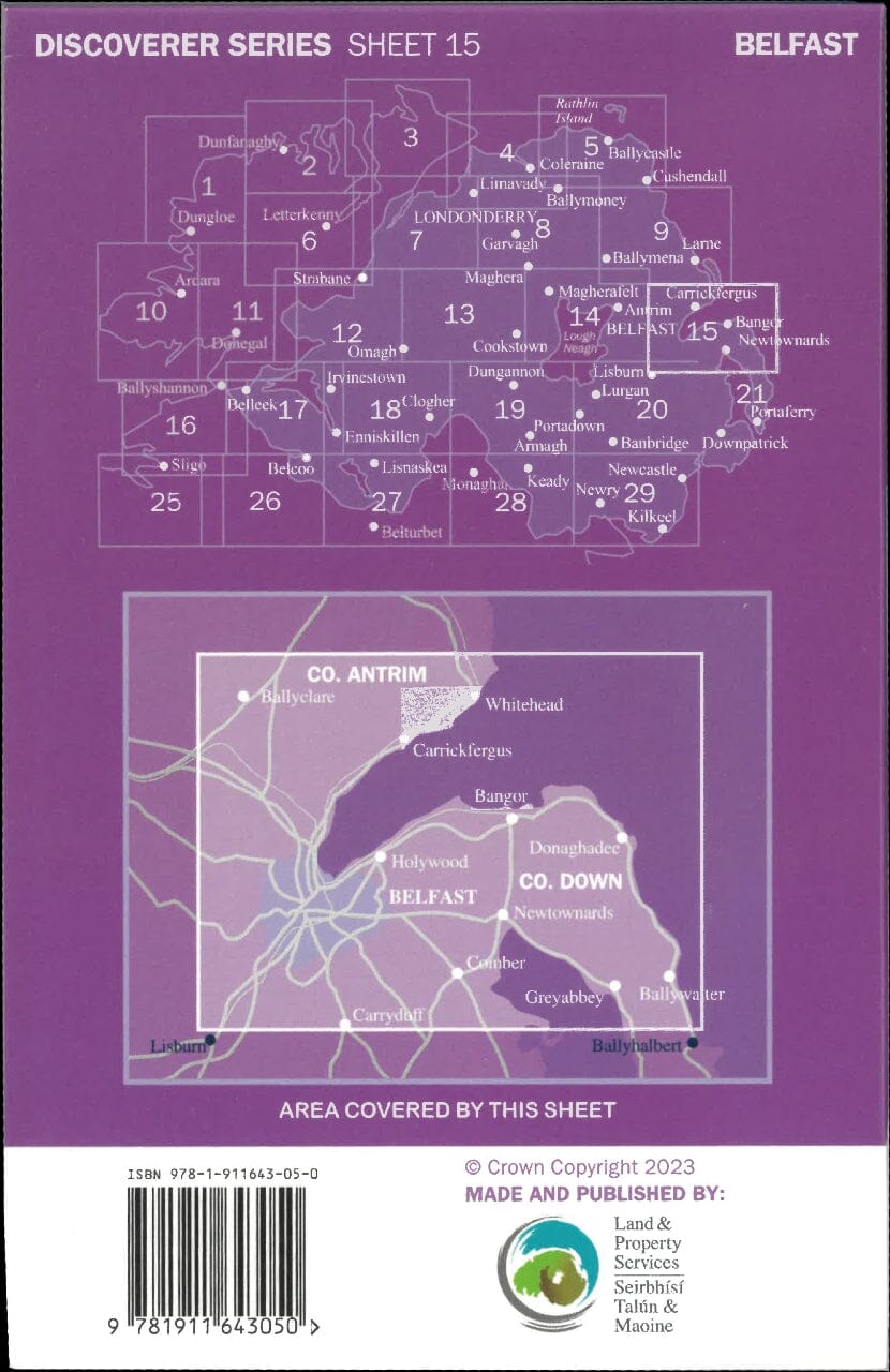 Carte de randonnée n° 015 - Belfast (Irlande du Nord) | Ordnance Survey - Discoverer carte pliée Ordnance Survey 