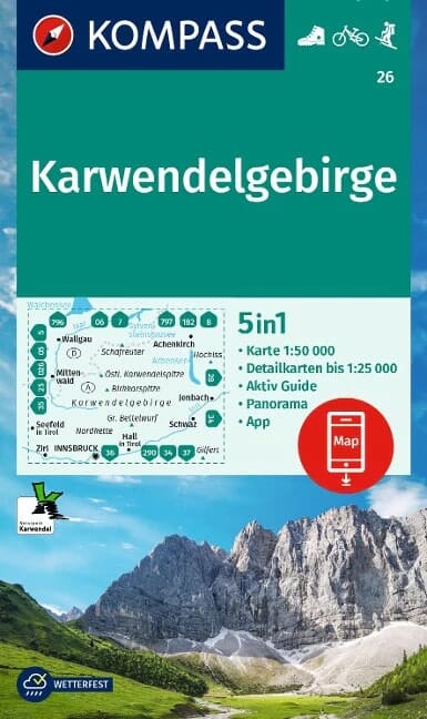 Carte de randonnée n° 026 - Karwendelgebirge + Aktive Guide (Tyrol, Autriche) | Kompass carte pliée Kompass 