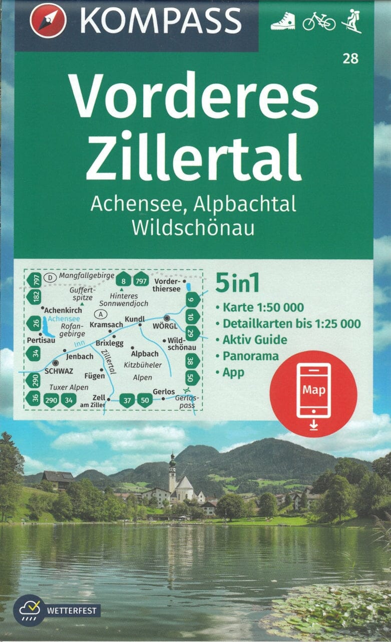 Carte de randonnée n° 028 - Vorderes Zillertal, Achensee, Alpbachtal, Wildschönau (Autriche) | Kompass carte pliée Kompass 