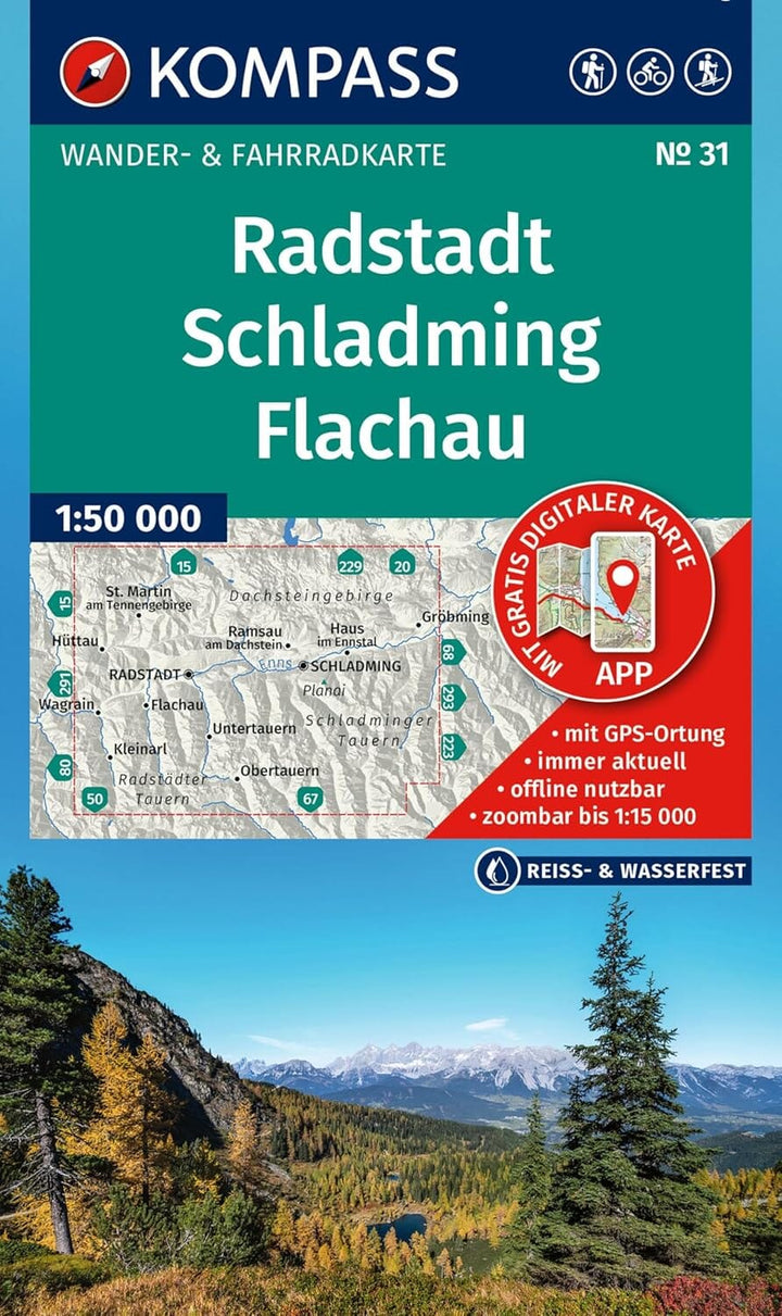 Carte de randonnée n° 031 - Radstadt, Schladming, Flachau (Autriche) | Kompass carte pliée Kompass 
