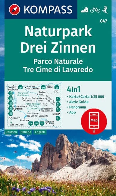 Carte de randonnée n° 047 - Drei Zinnen Natural Park (Italie) | Kompass carte pliée Kompass 