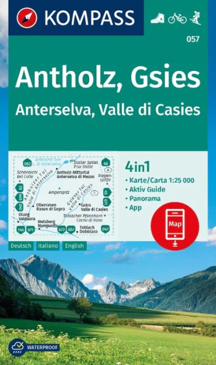 Carte de randonnée n° 057 - Antholz, Gsies, Anterselva, Valle di Casies (Italie) | Kompass carte pliée Kompass 