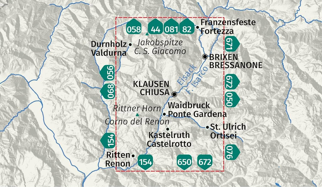 Carte de randonnée n° 059 - Klausen et environs /Chiusae e dintorni (Italie) | Kompass carte de randonnée Kompass 