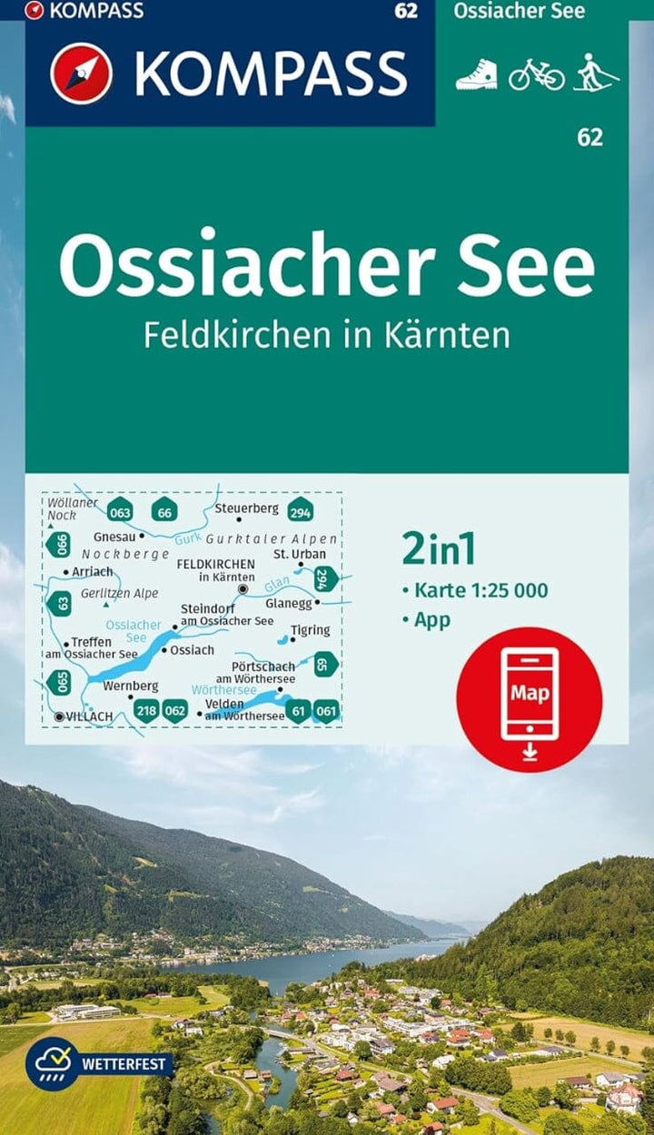 Carte de randonnée n° 062 - Ossiacher See, Feldkirchen in Kärnten (Tyrol, Autriche) | Kompass carte pliée Kompass 