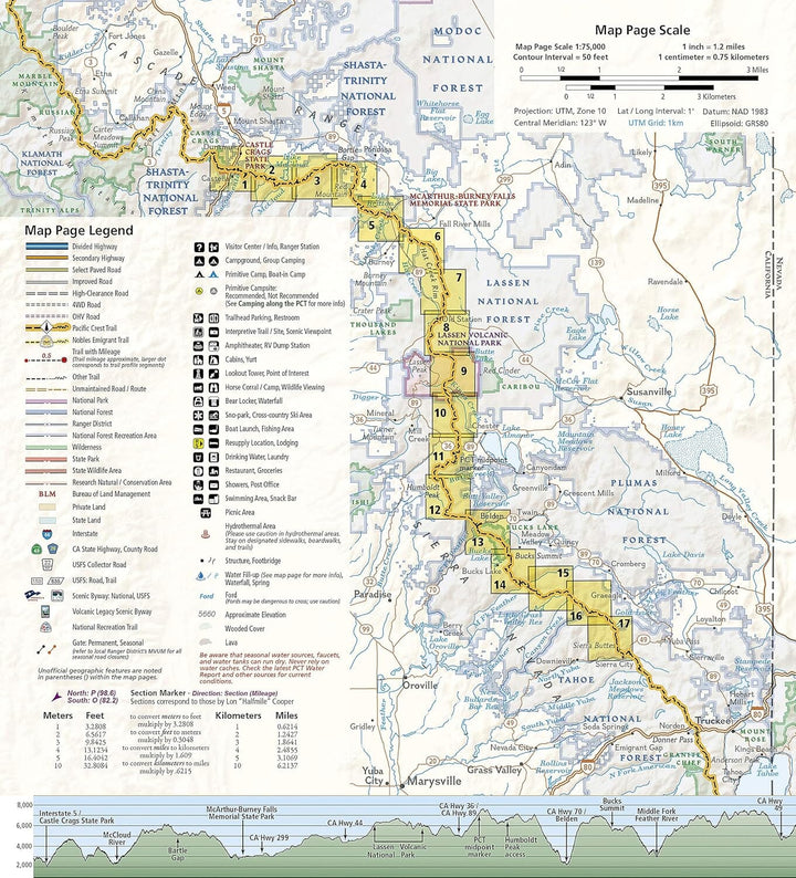 Carte de randonnée n° 1007 - Pacific Crest Trail - Shasta and Lassen : Castle Craggs à Sierra Buttes | National Geographic carte pliée National Geographic 