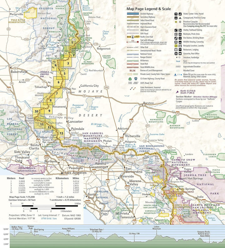 Carte de randonnée n° 1010 - Pacific Crest Trail : Walker Pass to Vasquez Rocks (Californie) | National Geographic carte pliée National Geographic 