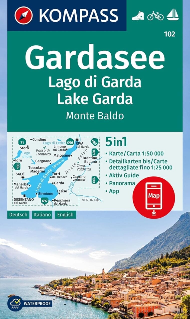 Carte de randonnée n° 102 - Lac de Garde & Monte Baldo (Lombardie) | Kompass carte pliée Kompass 