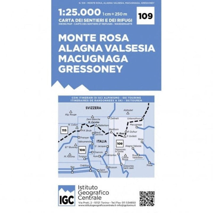 Carte de randonnée n° 109 - Mont Rose, Alagna Valsesia, Macugnaga, Gressoney (1/25 000) | Istituto Geografico Centrale carte pliée Istituto Geografico Centrale 