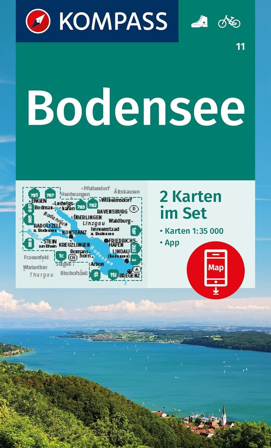 Carte de randonnée n° 11 - Lac de Constance (Allemagne, Suisse) | Kompass carte pliée Kompass 