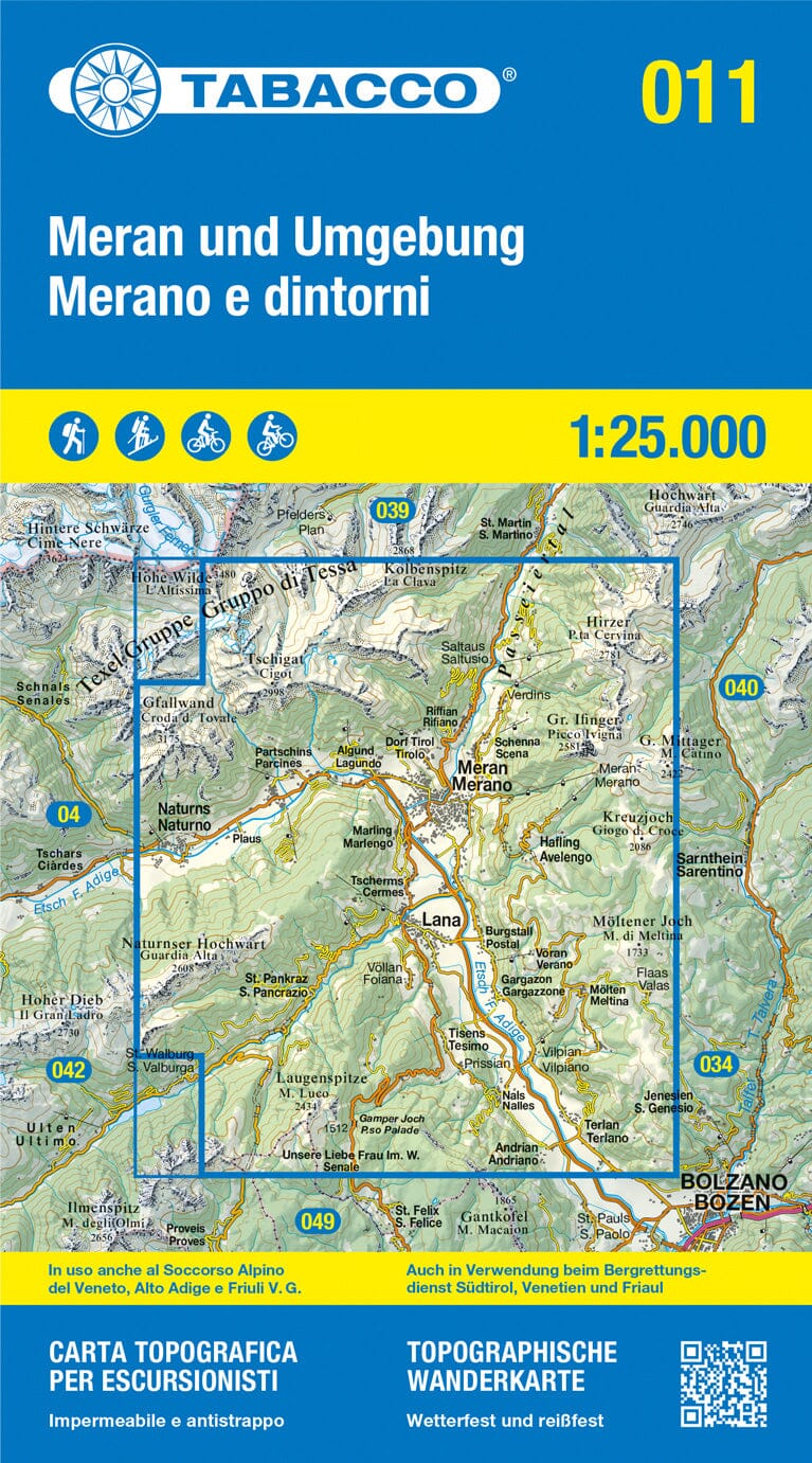 Carte de randonnée n° 11 - Merano e dintorni (Trentin-Haut-Adige, Italie) | Tabacco carte pliée Tabacco 