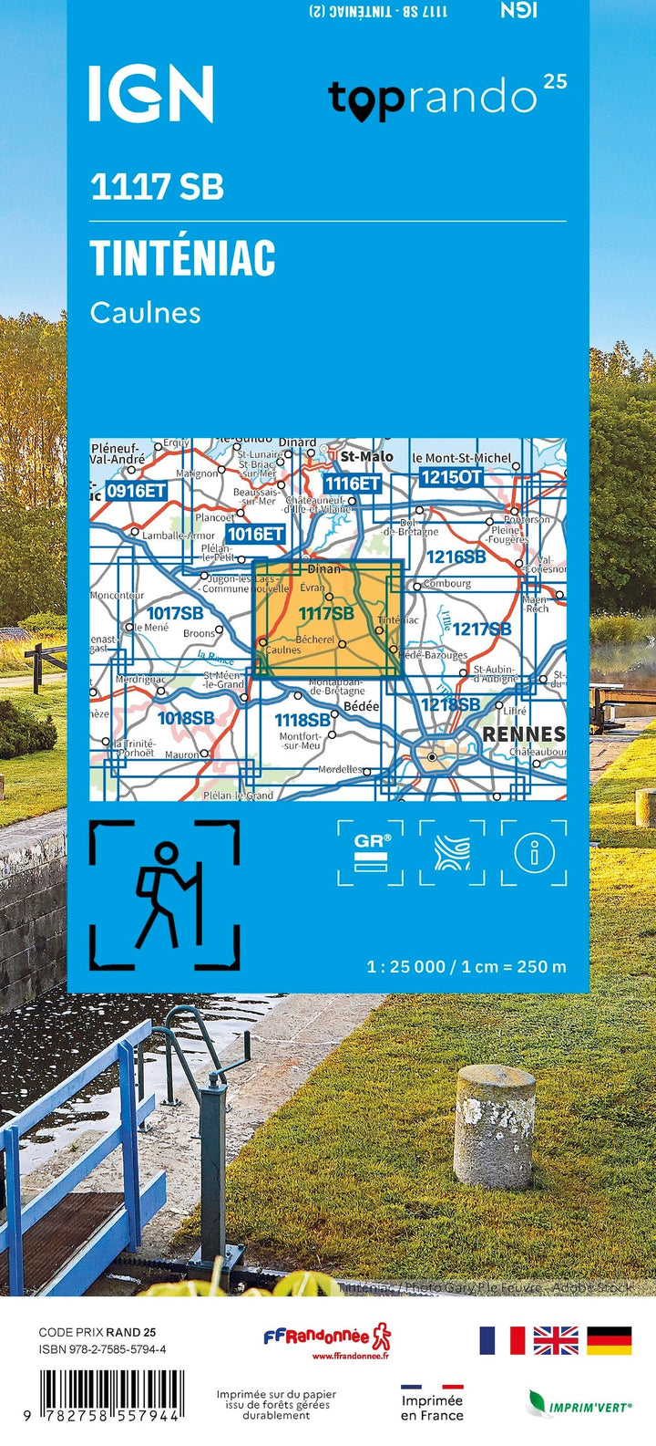 Carte de randonnée n° 1218 - Rennes, Cesson-Sévigné, Liffré | IGN - Série Bleue carte pliée IGN 