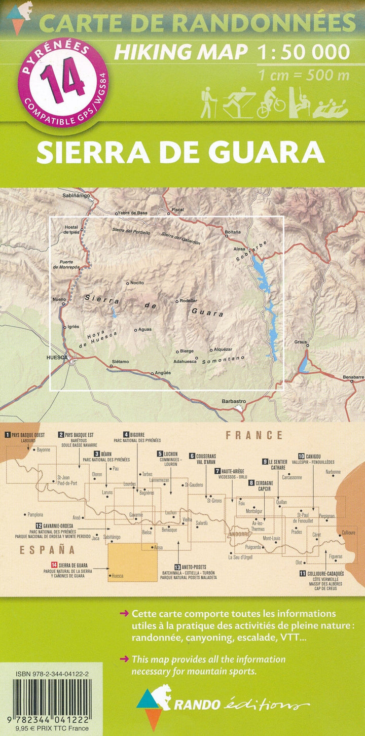 Carte de randonnée n° 14 - Sierra de Guarra : Parque natural de la Sierra y cañones de Guara | Rando Editions carte pliée Rando Editions 