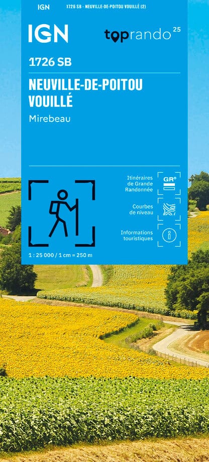 Carte de randonnée n° 1726 - Neuville-de-Poitou, Vouillé, Mirebeau | IGN - Série Bleue carte pliée IGN 