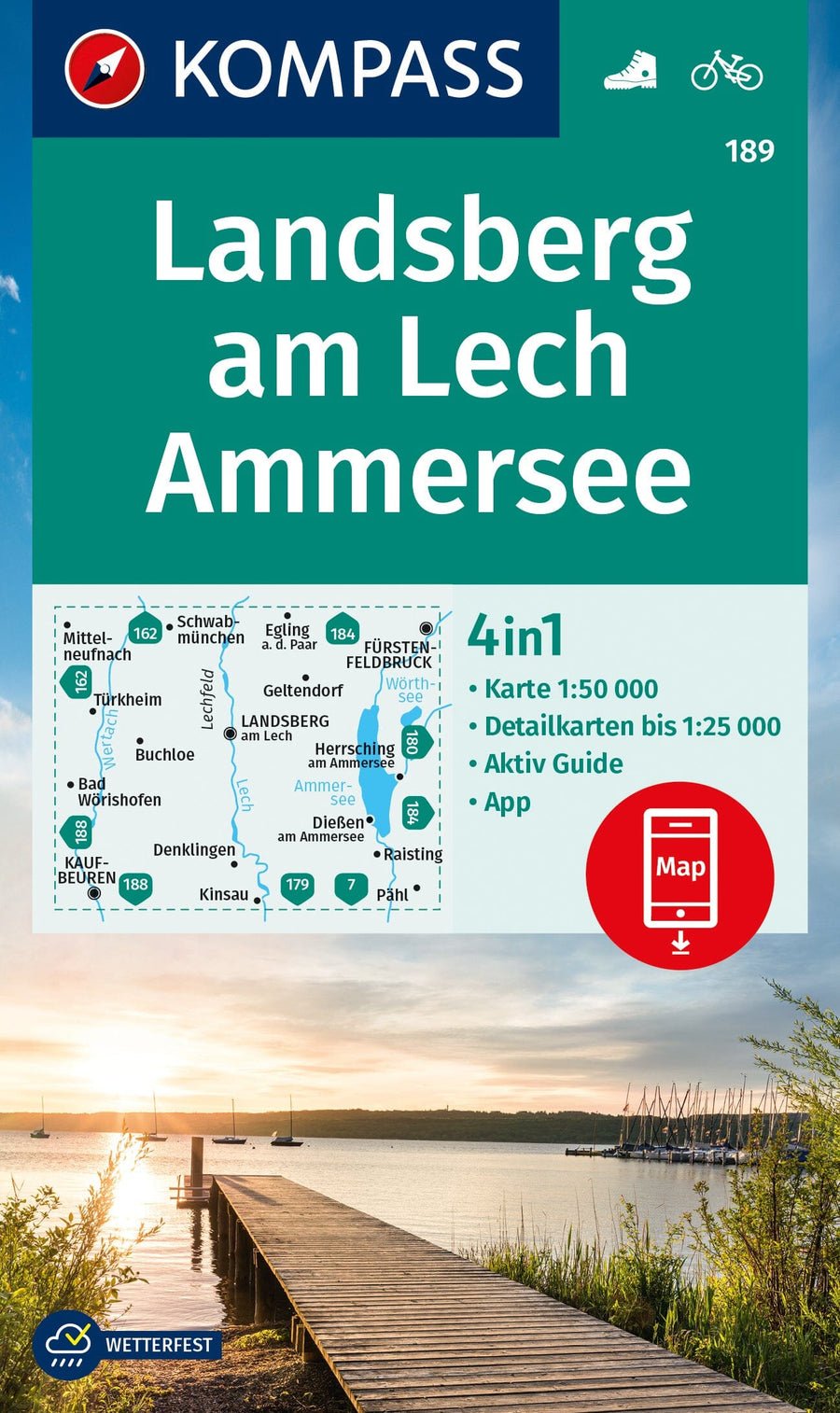 Carte de randonnée n° 189 - Landsberg am Lech, Ammersee (Bavière) | Kompass carte pliée Kompass 