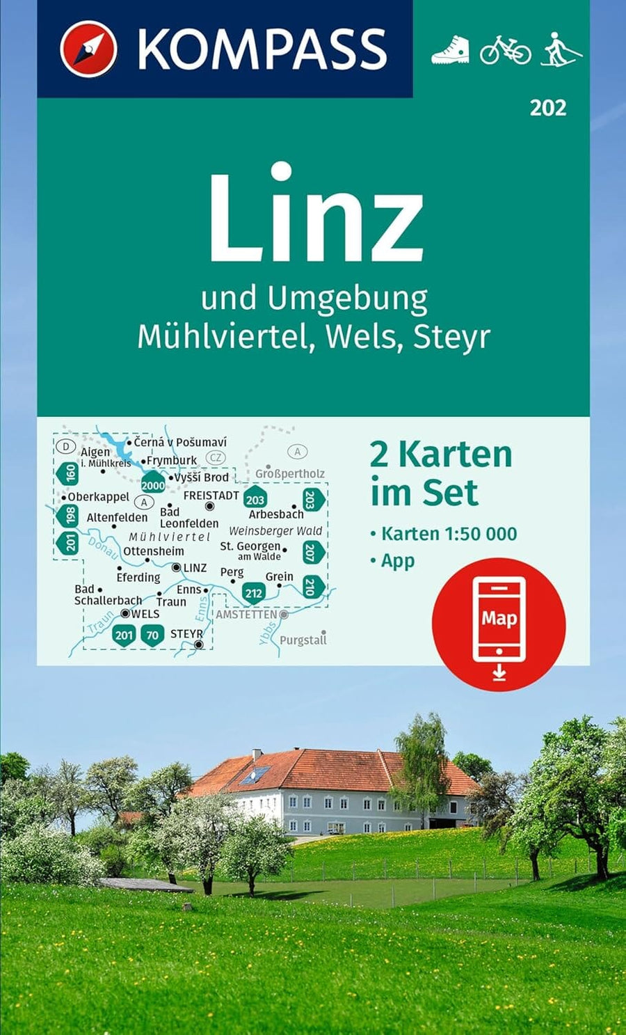 Carte de randonnée n° 202 - Linz & environs, Mühlvierte (Haute-Autriche) | Kompass carte pliée Kompass 