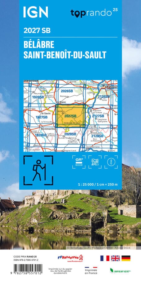 Carte de randonnée n° 2027 - Bélâbre, Saint-Benoît-du-Sault | IGN - Série Bleue carte pliée IGN 