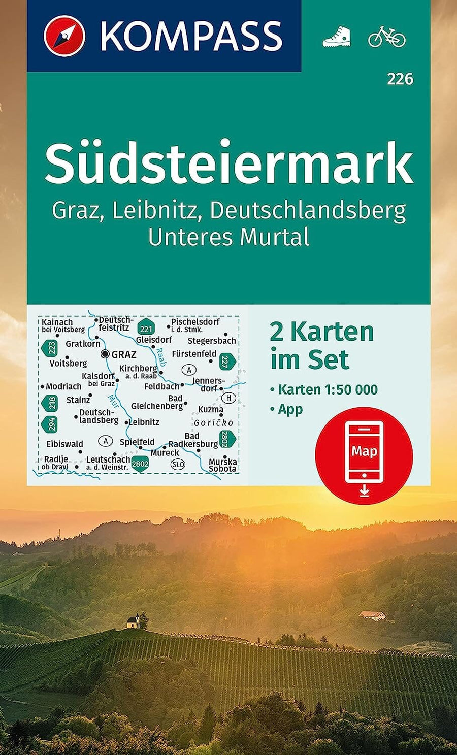 Carte de randonnée n° 226 - Südsteiermark, Graz, Leibnitz, Deutschlandsberg, Unteres Murtal (Autriche) | Kompass carte pliée Kompass 