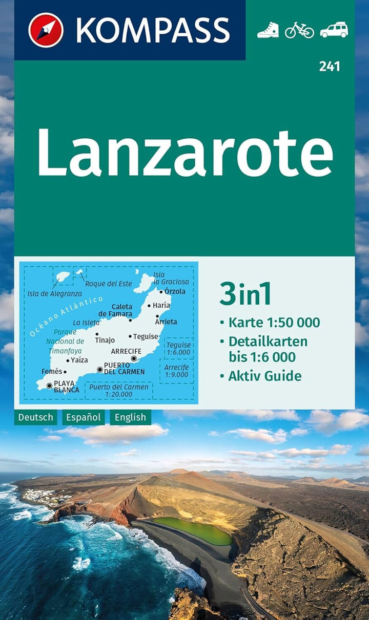 Carte de randonnée n° 241 - Lanzarote | Kompass carte pliée Kompass 