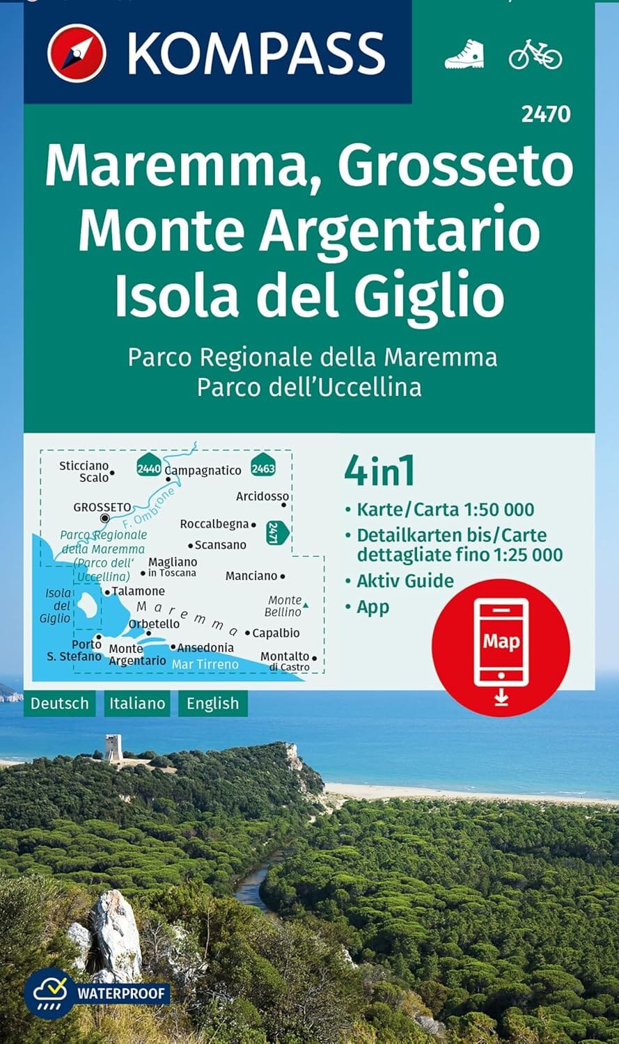 Carte de randonnée n° 2470 - Maremma, Monte Argentario & Ile de Giglio (Toscane, Italie) | Kompass carte pliée Kompass 