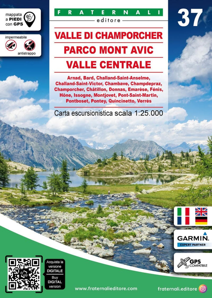 Carte de randonnée n° 25-37 - Valle di Champorcher, Parco Mont Avic, Valle Centrale | Fraternali - 1/25 000 carte pliée Fraternali 