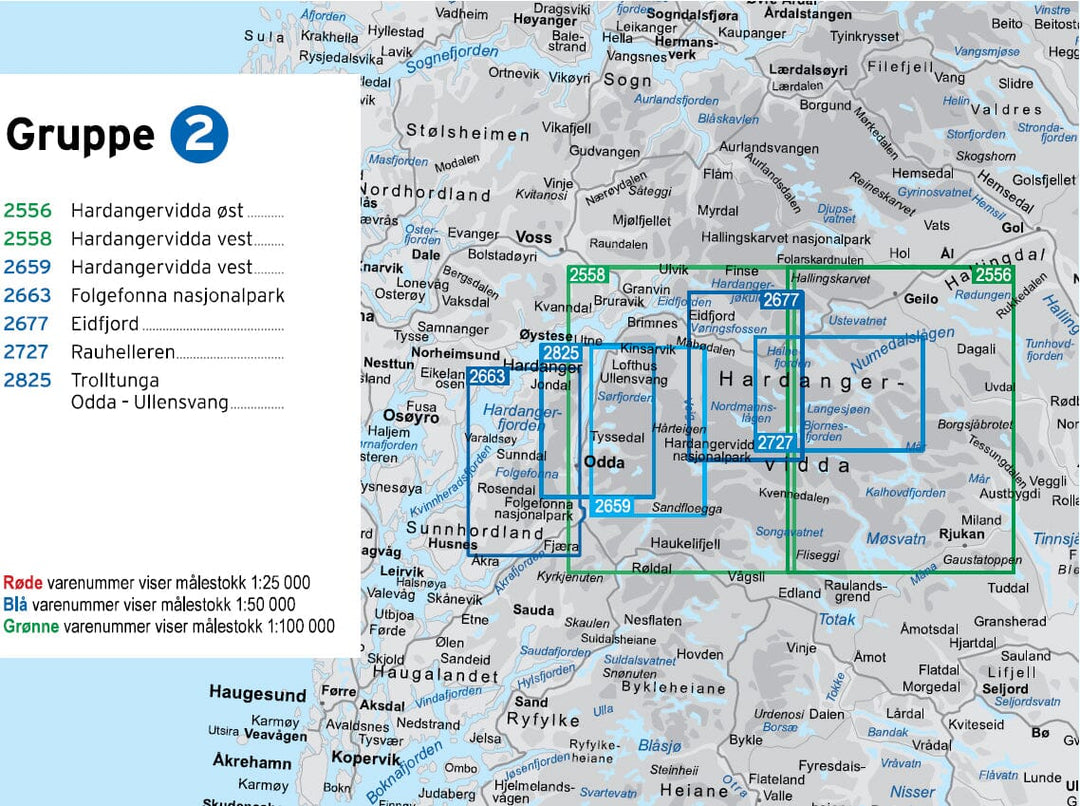 Carte de randonnée n° 2558 - Hardangervidda Ouest (Norvège) | Nordeca - Turkart 1/100 000 carte pliée Nordeca 