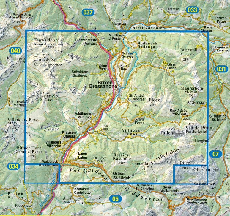 Carte de randonnée n° 30 - Bressanone & Val de Funes (italie) | Tabacco carte pliée Tabacco 