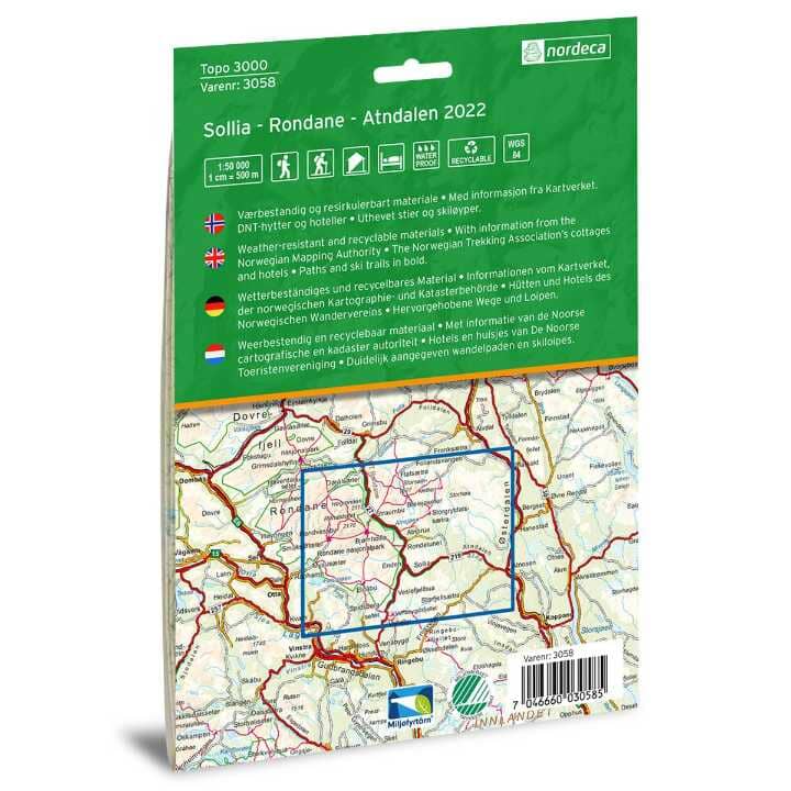 Carte de randonnée n° 3058 - Sollia, Rondane, Atndalen (Norvège) | Nordeca - série 3000 carte pliée Nordeca 