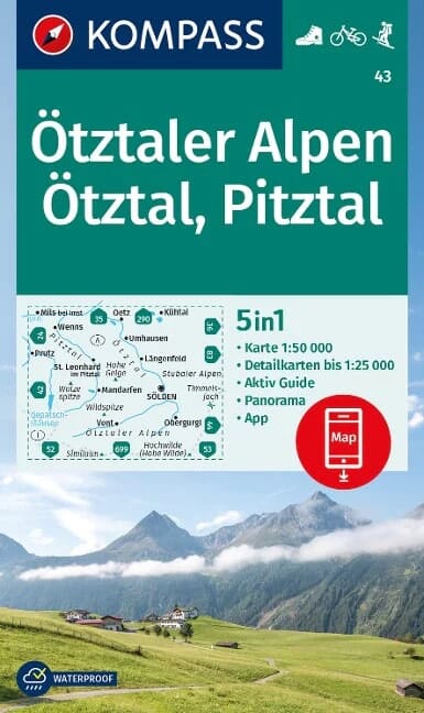 Carte de randonnée n° 43 - Alpes de l'Ötztal , Ötztal, Pitzt (Autriche, Italie) | Kompass carte pliée Kompass 