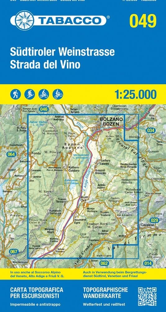 Carte de randonnée n° 49 - Route des vins du Tyrol du Sud (Italie) | Tabacco carte pliée Tabacco 