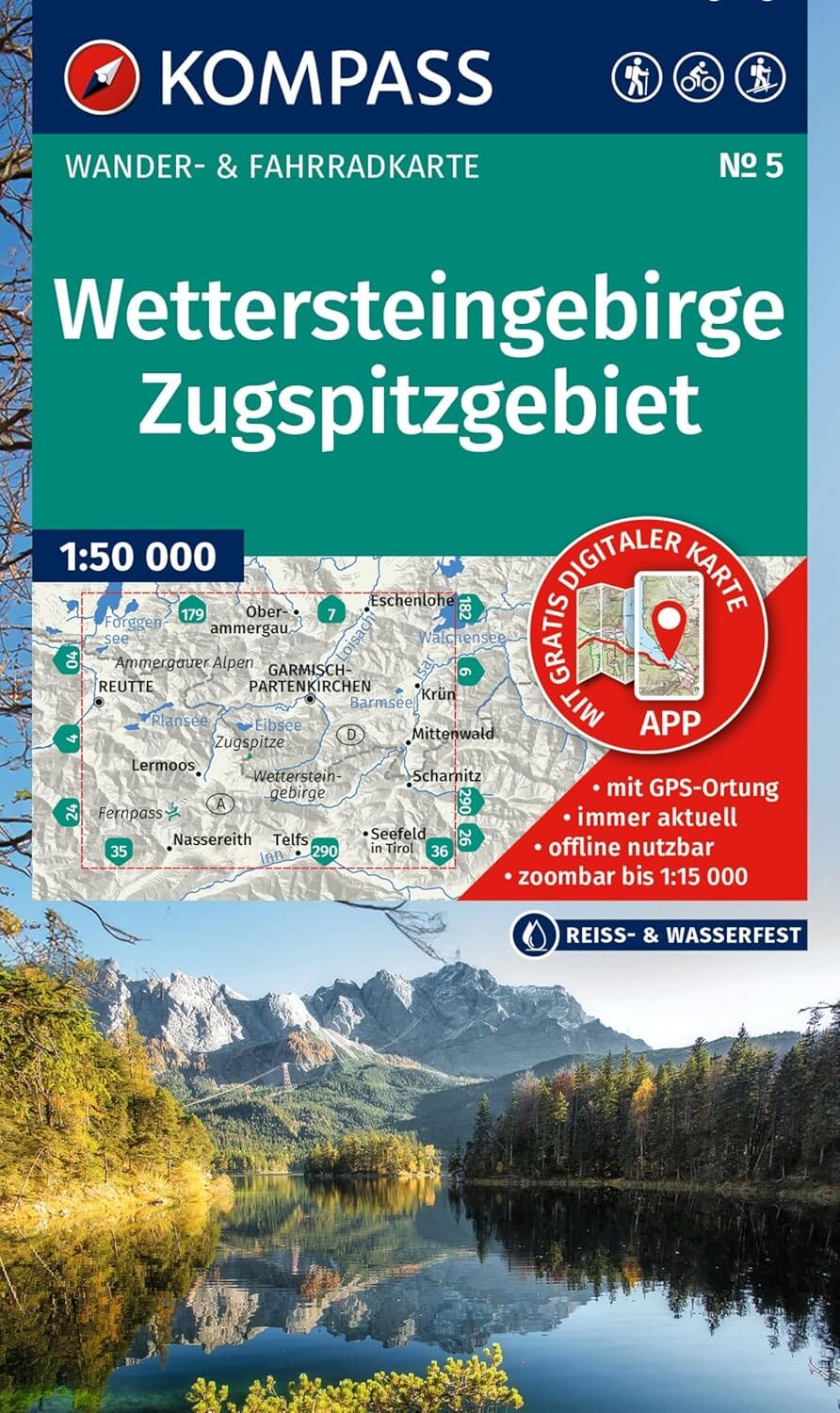 Carte de randonnée n° 5 - Wettersteingebirge, Zugspitzgebiet (Autriche) | Kompass carte pliée Kompass 