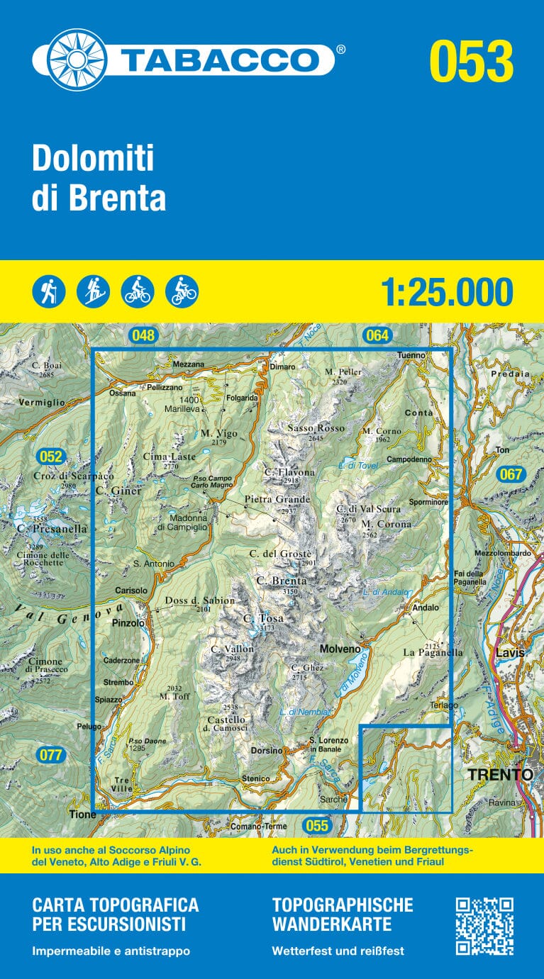 Carte de randonnée n° 53 - Dolomites de Brenta (Dolomites) | Tabacco carte pliée Tabacco 