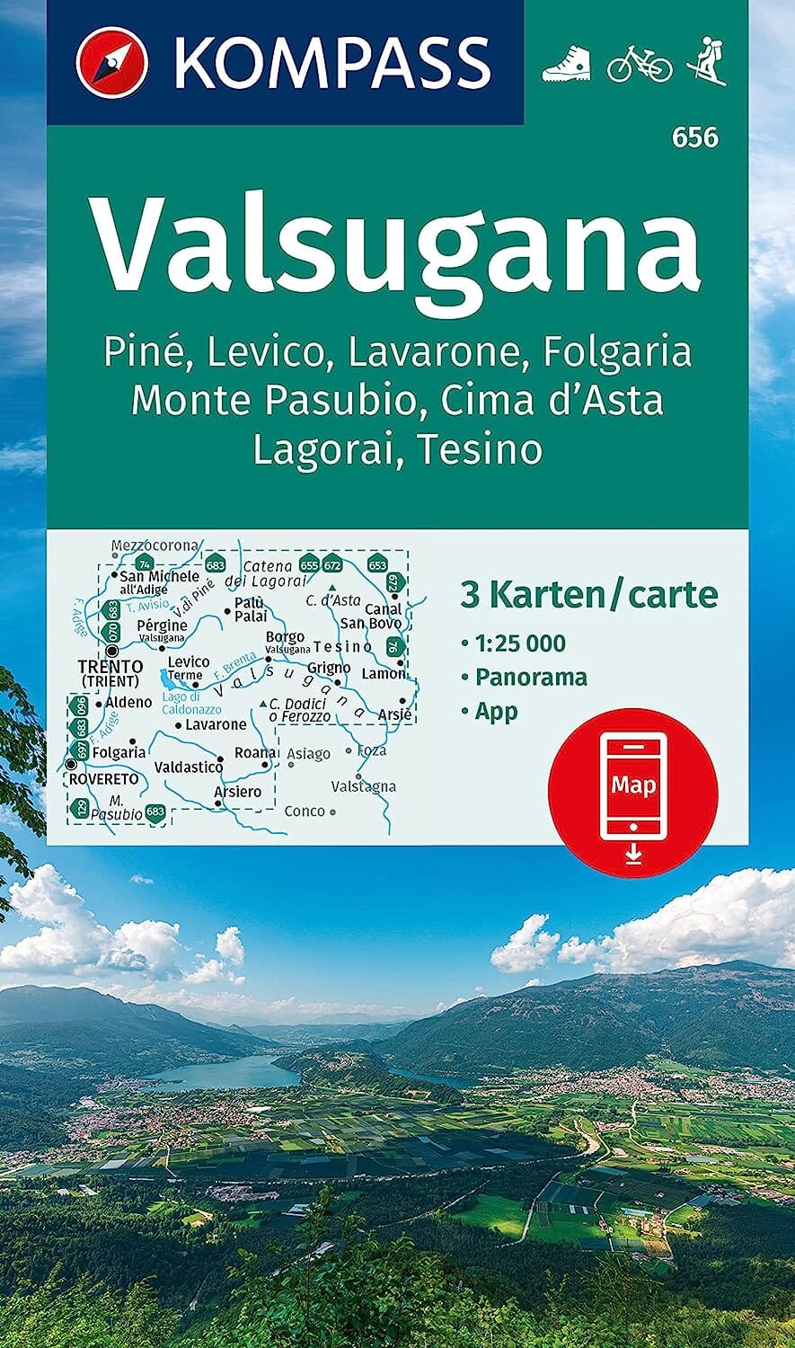 Carte de randonnée n° 656 - Valsugana Tesino (Italie) | Kompass carte pliée Kompass 