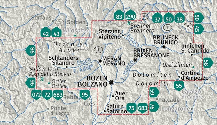 Carte de randonnée n° 699 - Südtirol, Alto Adige (Italie) - Lot de 4 cartes | Kompass carte pliée Kompass 