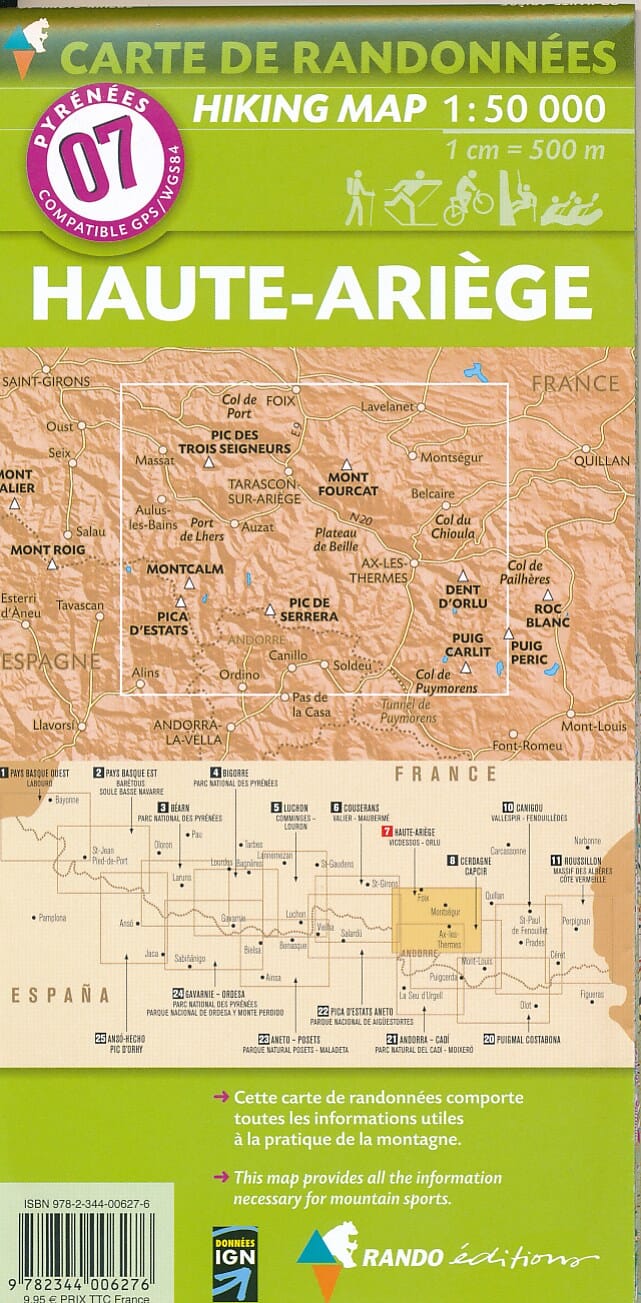 Carte de randonnée n° 7 - Haute-Ariège, Vicdessos, Orlu (Pyrénées) | Rando Editions carte pliée Rando Editions 