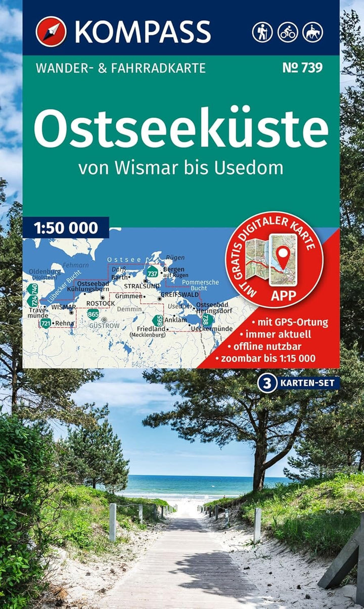 Carte de randonnée n° 739 - Mer Baltique est, de Wismar à Usedom (Allemagne) | Kompass carte pliée Kompass 