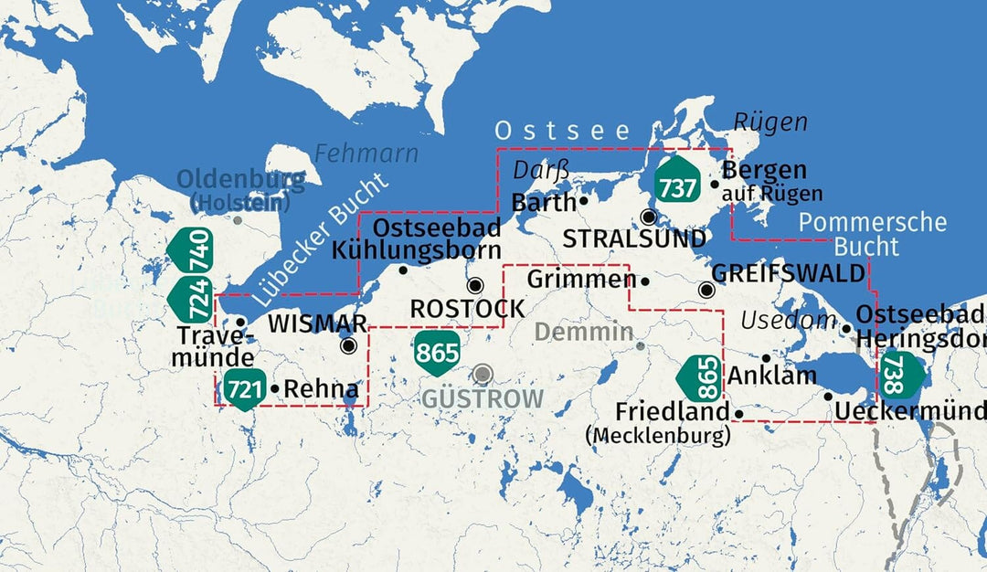 Carte de randonnée n° 739 - Mer Baltique est, de Wismar à Usedom (Allemagne) | Kompass carte pliée Kompass 