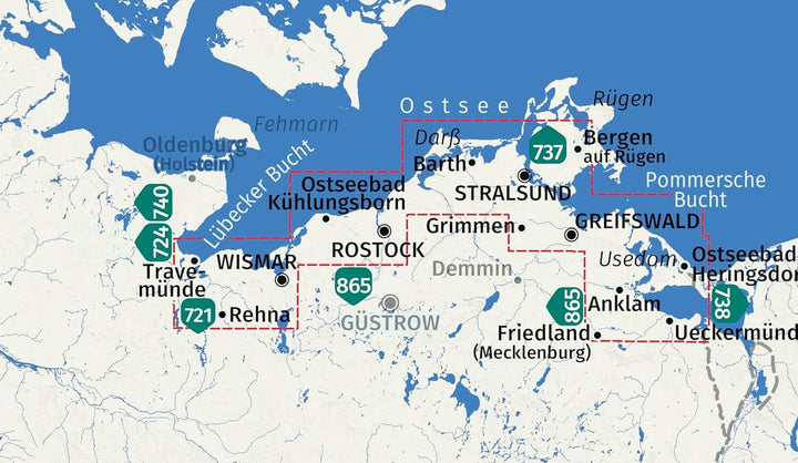 Carte de randonnée n° 739 - Mer Baltique est, de Wismar à Usedom (Allemagne) | Kompass carte pliée Kompass 