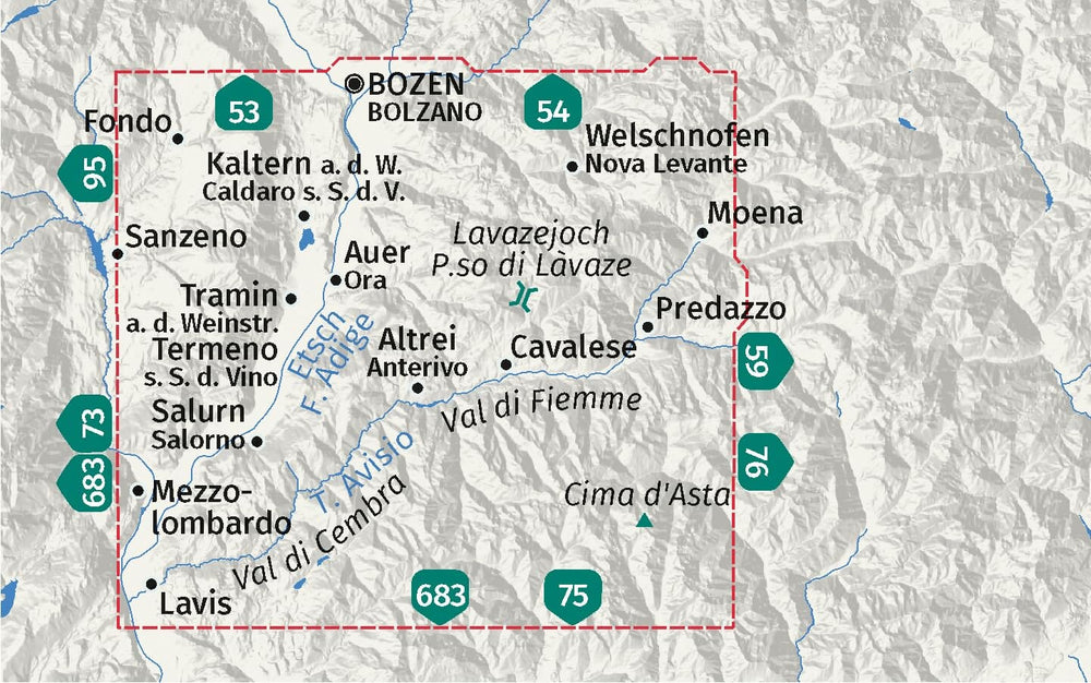 Carte de randonnée n° 74 - Sud Tyrol, Bolzano Vigneti et Dolomites (Italie) | Kompass carte pliée Kompass 