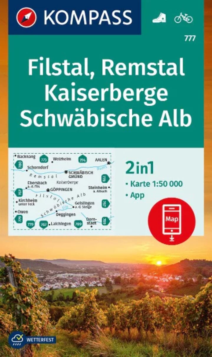 Carte de randonnée n° 777 - Filstal, Remstal, Kaiserberge, Schwäbische Alb (Allemagne) | Kompass carte pliée Kompass 