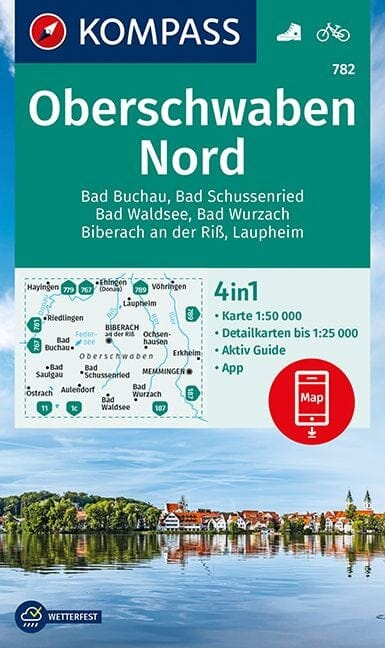 Carte de randonnée n° 782 - Oberschwaben Nord + Aktiv Guide (Allemagne) | Kompass carte pliée Kompass 