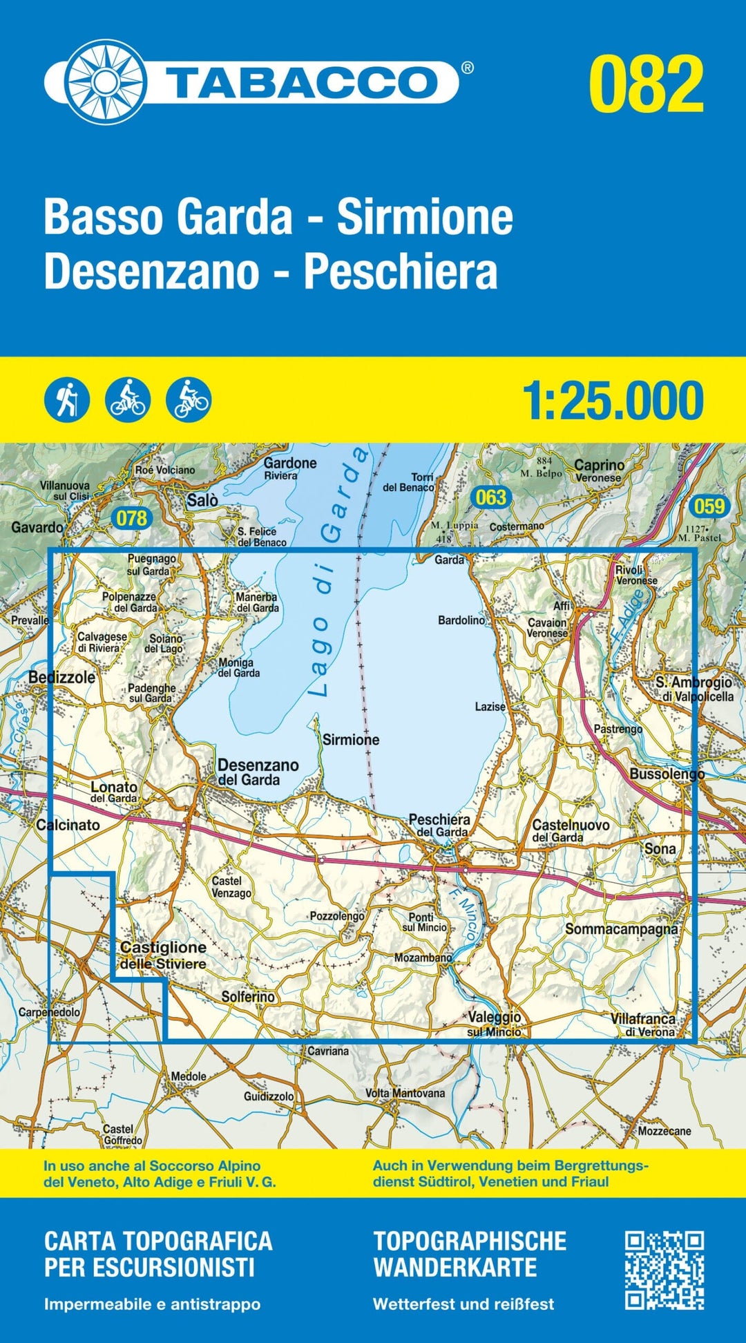 Carte de randonnée n° 82 - Basso Garda, Sirmione, Desenzano, Peschiera (Italie) | Tabacco carte pliée Tabacco 