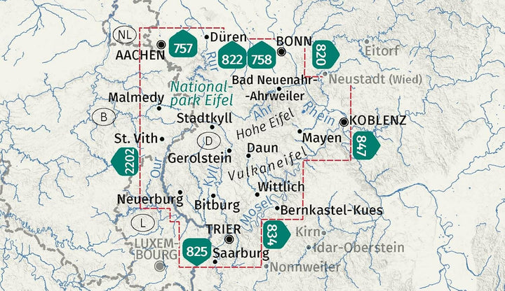 Carte de randonnée n° 833 - Eifel (Allemagne), lot de 4 cartes | Kompass carte pliée Kompass 