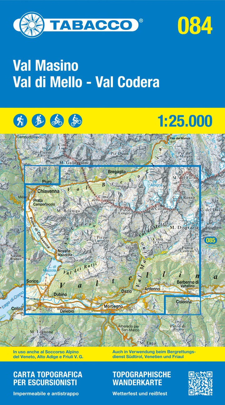 Carte de randonnée n° 84 - Val Masino, Val di Mello, Val Coderara (Italie) | Tabacco carte pliée Tabacco 