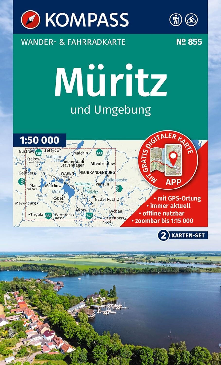 Carte de randonnée n° 855 - Müritz (Allemagne) | Kompass carte pliée Kompass 