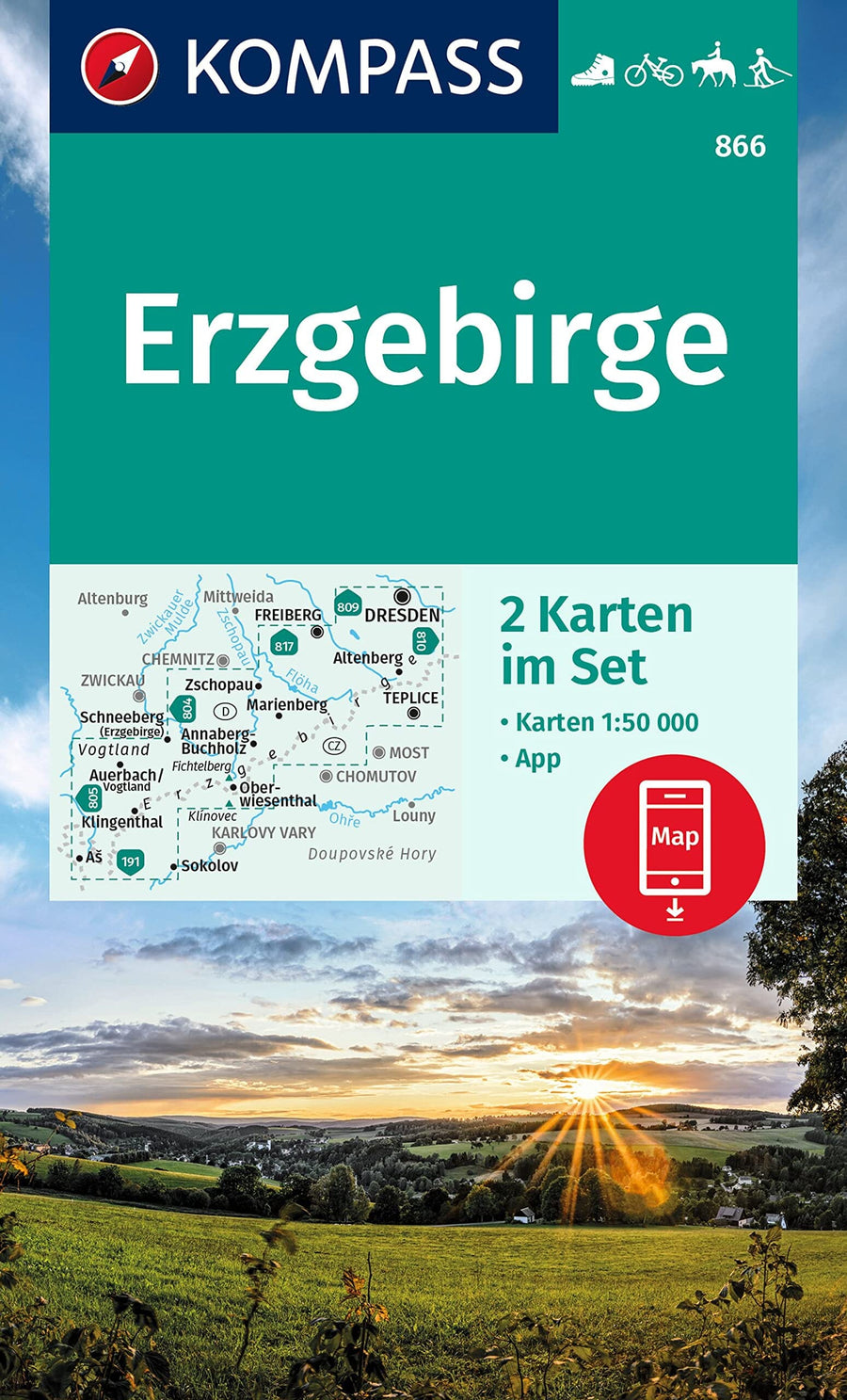 Carte de randonnée n° 866 - Erzgebirge (Allemagne) | Kompass carte pliée Kompass 